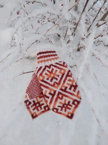 女士手工編織羊毛手套，圖紋設計，保暖度佳