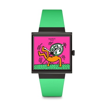 【swatch】Gent 原創系列手錶 Keith Haring 聯名 BREAKS OFF (33mm) 女錶 手錶 瑞士錶 錶(SO34Z102)(預購6/5後出貨)