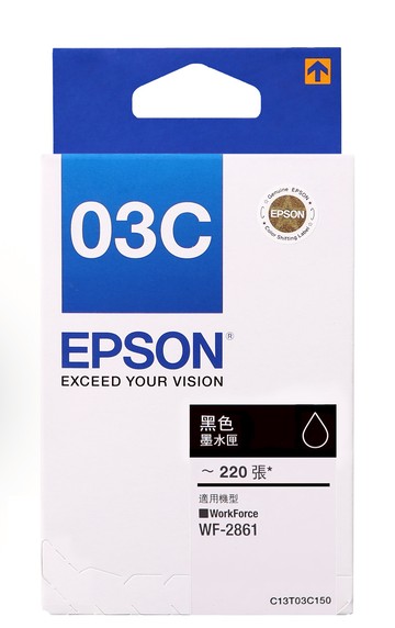 【E平台】 EPSON㊣原廠墨水匣C13T03C150/ C13T03C250/C13T03C350/C13T03C450 黑色/藍色/紅色/黃色 墨水匣 03C  墨水夾 單顆任選 (列印量:220張) 適用EPSON 適用型號:WF-2861 墨水匣