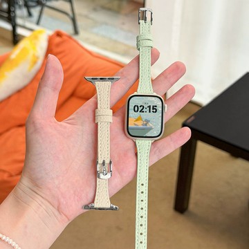 纖細輕薄透氣荔枝紋皮錶帶 適用Apple watch11錶帶 iwatch錶帶 全系列通用錶帶 當季錶帶