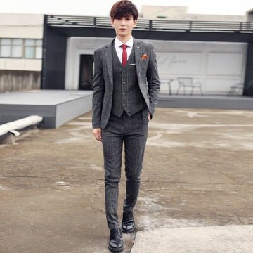 西裝外套西服套裝(三件套)-歐美合身中長版婚禮男裝3色73hc91【獨家進口】【米蘭精品】