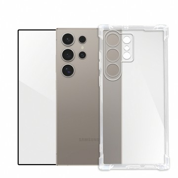 Timo SAMSUNG Galaxy S24 Ultra 透明防摔手機殼+黑邊螢幕保護貼 二件組