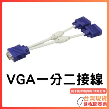 台灣現貨 ~ 【VGA一分二】雙螢幕同步顯示線｜VGA一公對二母｜支援1080P｜即插即用