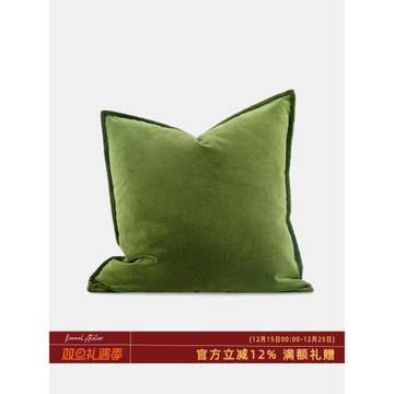 法式『日落巴黎』高級復古油畫綠色磨砂絨靠墊抱枕樣板間別墅方枕