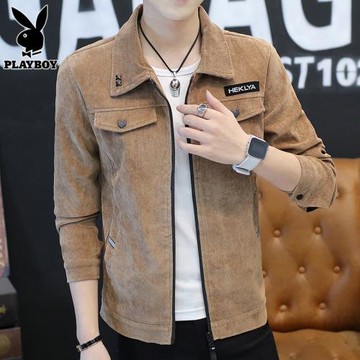 花花公子夾克男士2026年春季工裝上衣新款休閑翻領燈芯絨外套男款