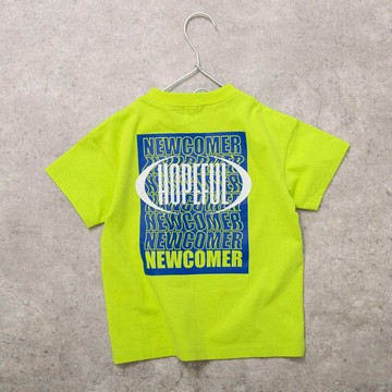 日本 BRANSHES - 100%棉 酷帥印花短袖上衣-背後大矩形-螢綠