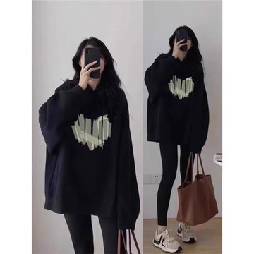 黑色衛衣女連帽秋冬2026新款爆款加絨加厚歐貨大版寬松時尚外套潮