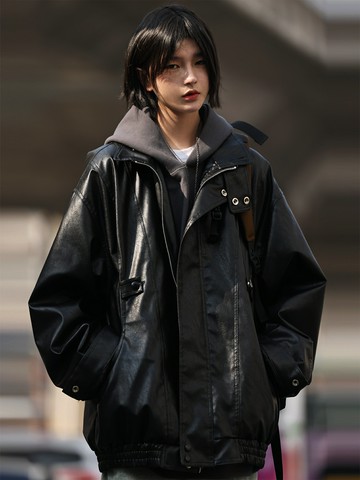 Nobodyknows復古皮衣男潮流新款機車夾克女秋冬美式街頭立領外套【雲木雜貨】