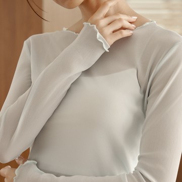 CC.DAILY-木耳邊網紗長袖上衣(二色)-女【K2CO014】