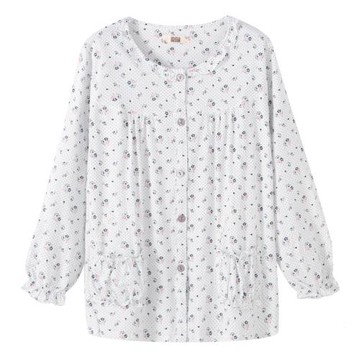 單件睡衣女上衣春夏薄款純棉長袖女睡衣開衫中老年無領女睡衣上衣