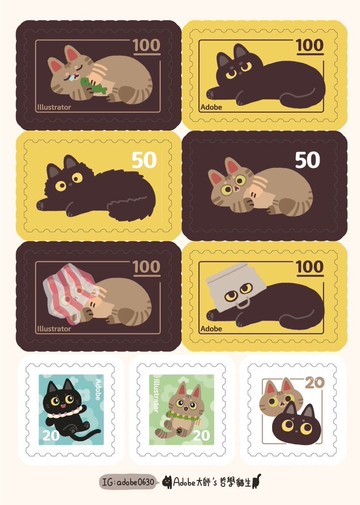 貓咪插畫半斷貼紙 日常郵票款