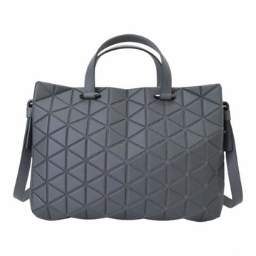 ISSEY MIYAKE BAOBAO三宅一生-皮質幾何方格手提/斜背兩用包(霧泥灰)小