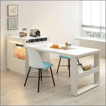 奶油風6.6尺岩板伸縮島台桌 島台桌一體餐桌  吧檯桌【163B41101】Leader傢居館163-2號