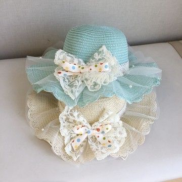 ✨買到賺到💗兒童防曬帽子 夏季女童遮陽帽 草帽包包套裝 女寶寶洋氣公主帽 蕾絲公主帽 沙灘帽