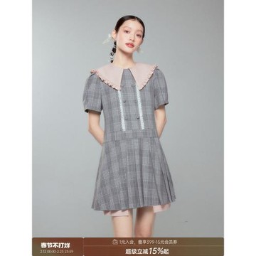 【清倉特惠】DIDDI 原創設計 浪漫花邊娃娃領夏季收腰短款連衣裙