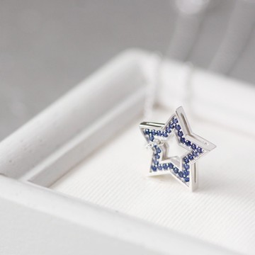 藍寶石 雙面 星星 項鍊 925純銀
