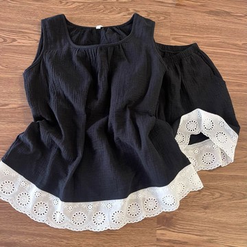 ✨精選好物✨雙層棉紗100棉帶胸墊睡衣女 夏天新款棉紗背心短褲家居服  透氣親膚家居服套裝 家居睡衣套裝 無袖睡衣