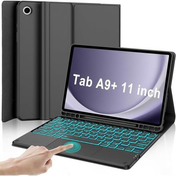 適用三星平板A9Plus11英寸保護殼七色背光觸摸板藍牙鍵盤筆槽皮套