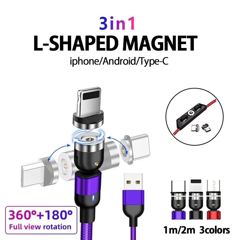 充電ケーブル マグネット式 3in1 iPhone Lightning TypeC MicroUSB 高速充電 LEDライト付き 磁石 防塵 Android ipad