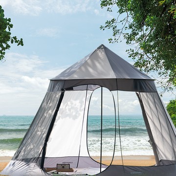 Fast Camp 超大型一鍵式紗網天幕帳篷 Teepee款  9-10人  淺灰色