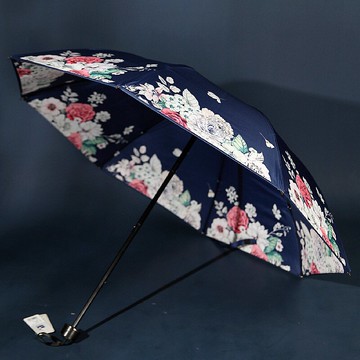 百盛洋傘三折疊雙層雙面印花黑膠傘不透光夏天防曬遮陽傘晴雨兩用