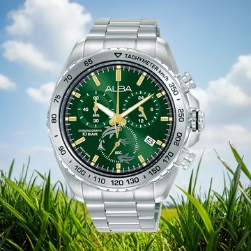 ALBA 雅柏 運動風三眼計時手錶-綠/44mm(AX7013X1/VK68-X004G)