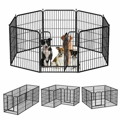 TSAYAWA ペットサークル 中型犬用 小型犬用 ペットフェンス 折りたたみ スチール製 複数連結可能 パネル8枚 高さ80cm 室内外兼