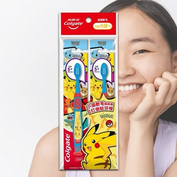 Colgate 高露潔~寶可夢兒童可愛牙刷(5歲+) 2入組 顏色隨機出貨｜皮卡丘牙刷／萬用吸盤底座／纖細軟毛／打倒蛀牙怪