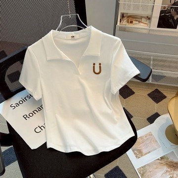 【Plump】150kg內可穿 大尺碼女裝 夏裝 特大碼 不規則 弧形下擺 短袖T恤 Polo領 百搭 女生顯瘦上衣