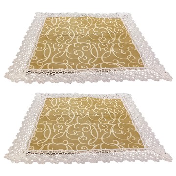 J&N 香邑 蕾絲桌墊 聚酯纖維 4入組  35 x 35cm  金色  1組