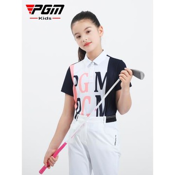 PGM青少年高爾夫服裝女童夏季運動短袖T恤舒適親膚時尚印花衣服