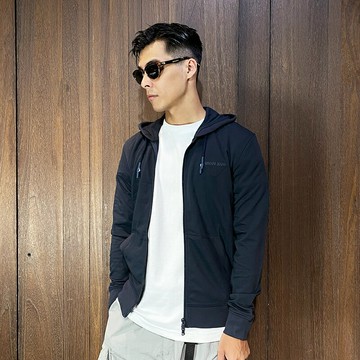 美國百分百【全新真品】Armani Jeans 連帽外套 棉質 刷毛 AJ 外套 長袖 logo 黑色/深藍 CM91