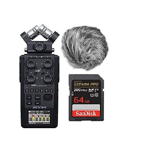 Zoom H6 6-Track Handy Recorder (Black, 2020 Model) w Zoom Windscreen and SanDisk 64GB Extreme PRO Memory Card Bundle (3 Items)