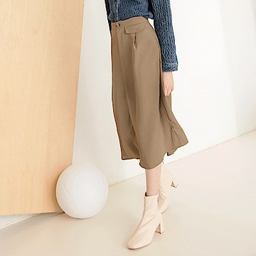 OB嚴選-不易皺簡約打褶A字中長裙