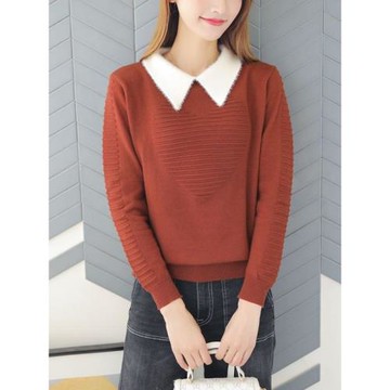 春秋季2025新款韓版上衣假兩件女士毛衣長袖寬松打底針織衫外套潮