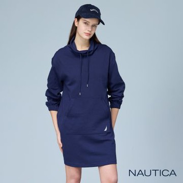 Nautica女裝 立領抽繩長袖連身裙-藍色