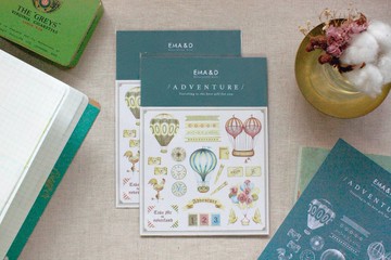 熱氣球插畫貼紙卡片組/旅行/復古/懷舊