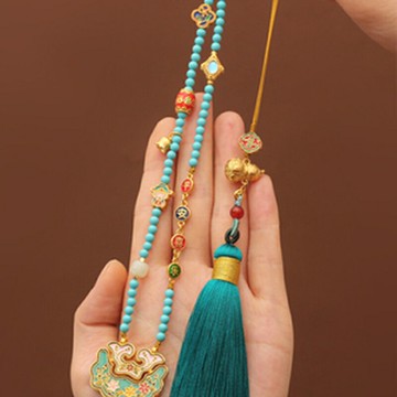 【巴黎精品】現貨+預購 汽車掛飾車內吊墜-松石串珠琺瑯平安鎖汽車內飾a1bp100