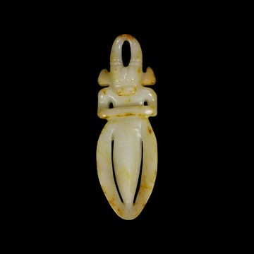 《博古珍藏》和闐白玉雕太陽神把玩．42公克．紅山文化器型．早期收藏．玉珮飾玉牌項鍊．行家勿錯過．超值回饋