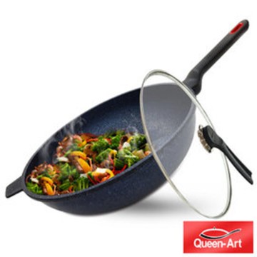 韓國QueeArt 鑄造 Inoble立體塗層無毒不沾炒鍋32CM(1鍋+1蓋)寶石藍