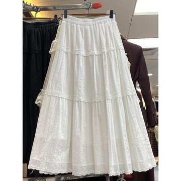 蛋糕層刺繡花邊拼接半身裙女2025春秋新款法式小眾A字小白裙502L