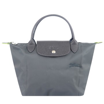 Longchamp LE PLIAGE 灰色再生尼龍刺繡短把水餃包(小)