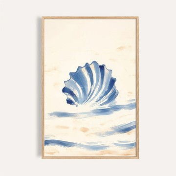 藍色海貝 / 現代美學 深淺藍色調海貝與海浪水彩 抽象藝術裝飾畫