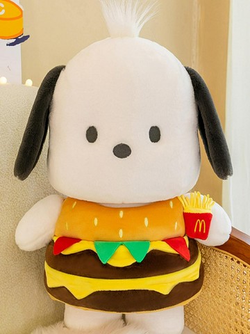 漢堡帕恰狗公仔白色小狗狗玩偶女生睡覺抱枕摟抱生日禮物衣服可脫（45cm以上的商品麻煩客人選擇宅配哦，謝謝）