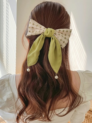 綠色大蝴蝶結發圈發夾扎頭大腸圈女溫柔高級感頭繩后腦勺發卡頭飾