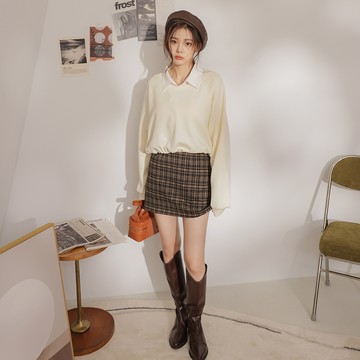 美拉德細格紋短裙-黑【KT21736】-2色