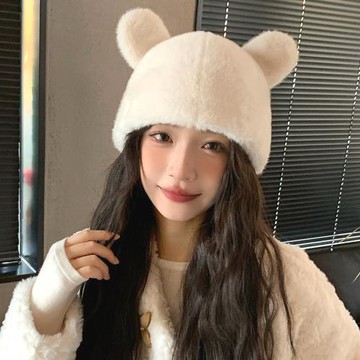 Acorn*橡果-新款加厚小熊護耳毛帽毛絨帽保暖帽防風帽1783(白色)