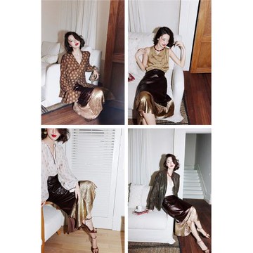 Rosebanks 好Old Money的一條裙子 仿皮紋拼接設計中古風半身裙