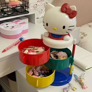 kitty收納盒 中古kitty旋轉收納盒貓頭首飾盒禮品盒 桌面收納 kitty收納盒 旋轉收納盒