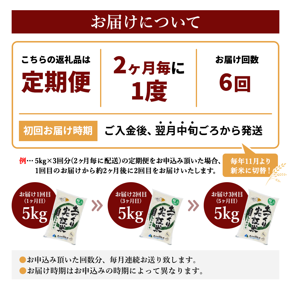 米 定期便 5kg 6ヶ月 令和5年 ひとめぼれ 5kg×6回 計30kg 2ヶ月毎 隔月 精米 白米 ※毎年11月より新米